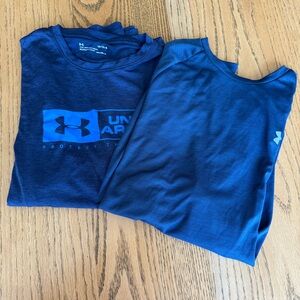Lot Of 2 Under Armour Men’s Large Heat Gear Loose Fit Blue Short Sleeve Shirts